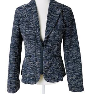 Cabi Size 4 Women's Tweed Blazer Jacket Black White Blue Zip Front Career Preppy